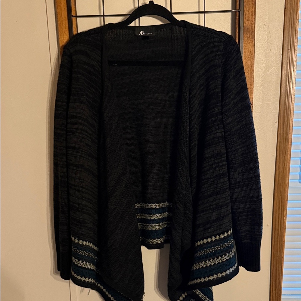 AB Studio Black/Gray and Blue Striped Women's Open Front Sweater Size XL